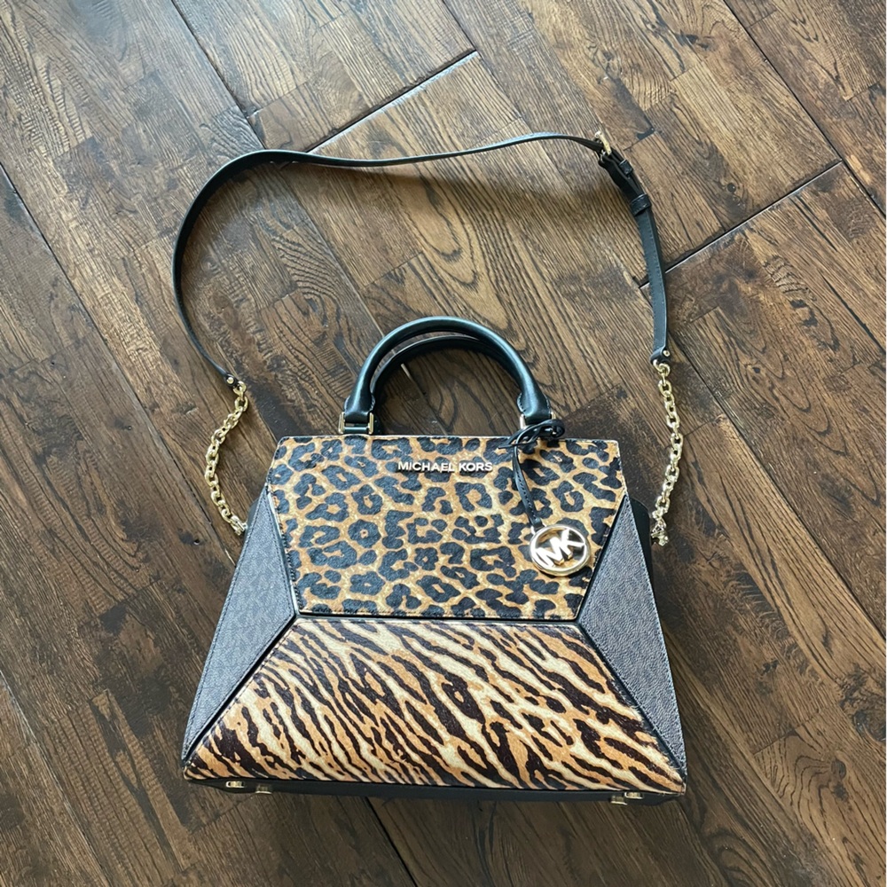 Michael Kors Brown and Black Satchel with Exotic Print